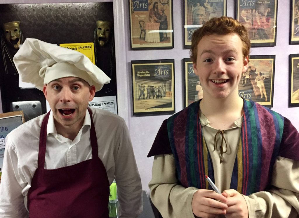 Happy actors in lobby after a children's show