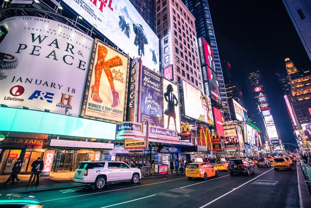 Broadway in NYC at night