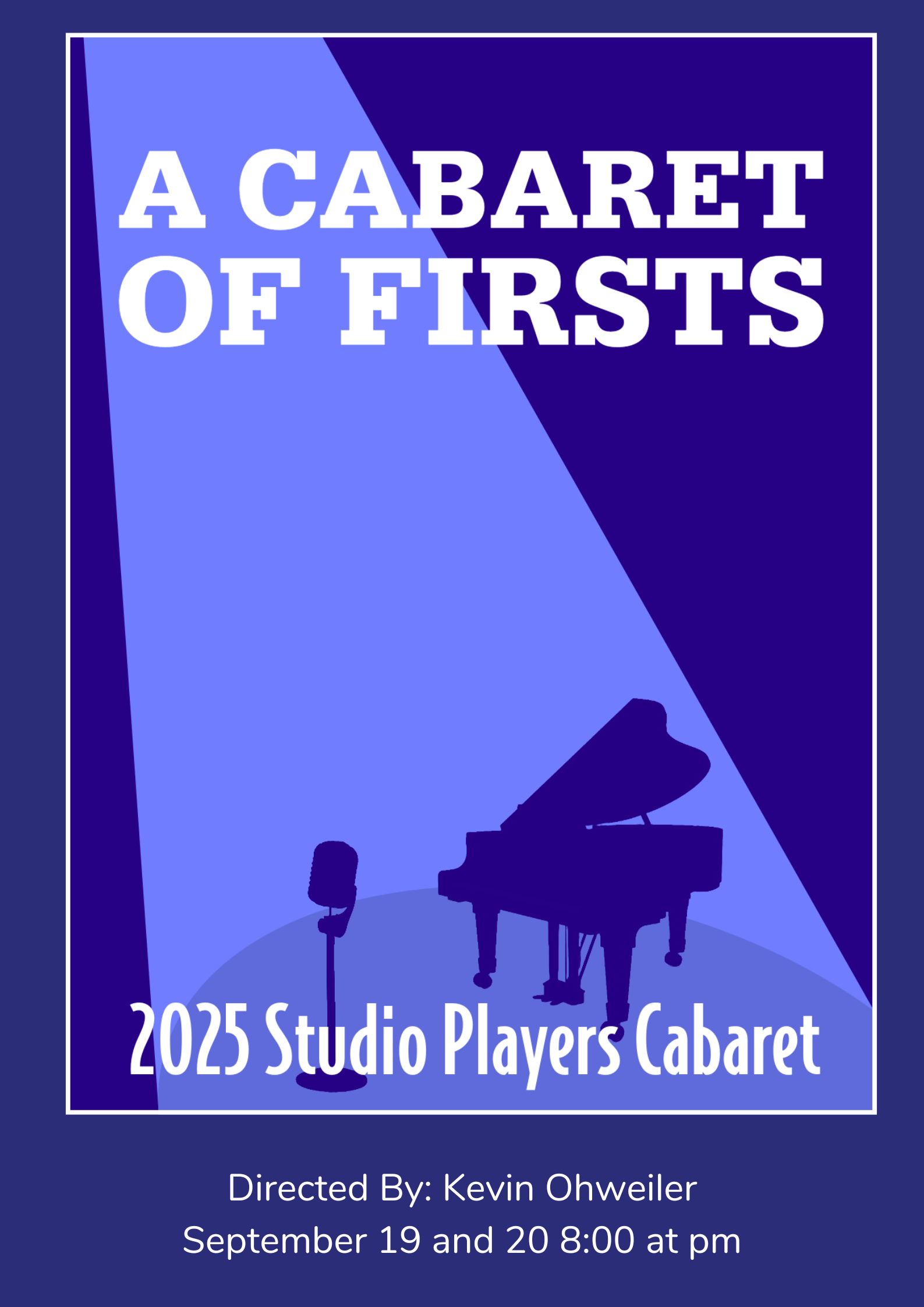 Show poster featuring a piano and a soloist at a mic