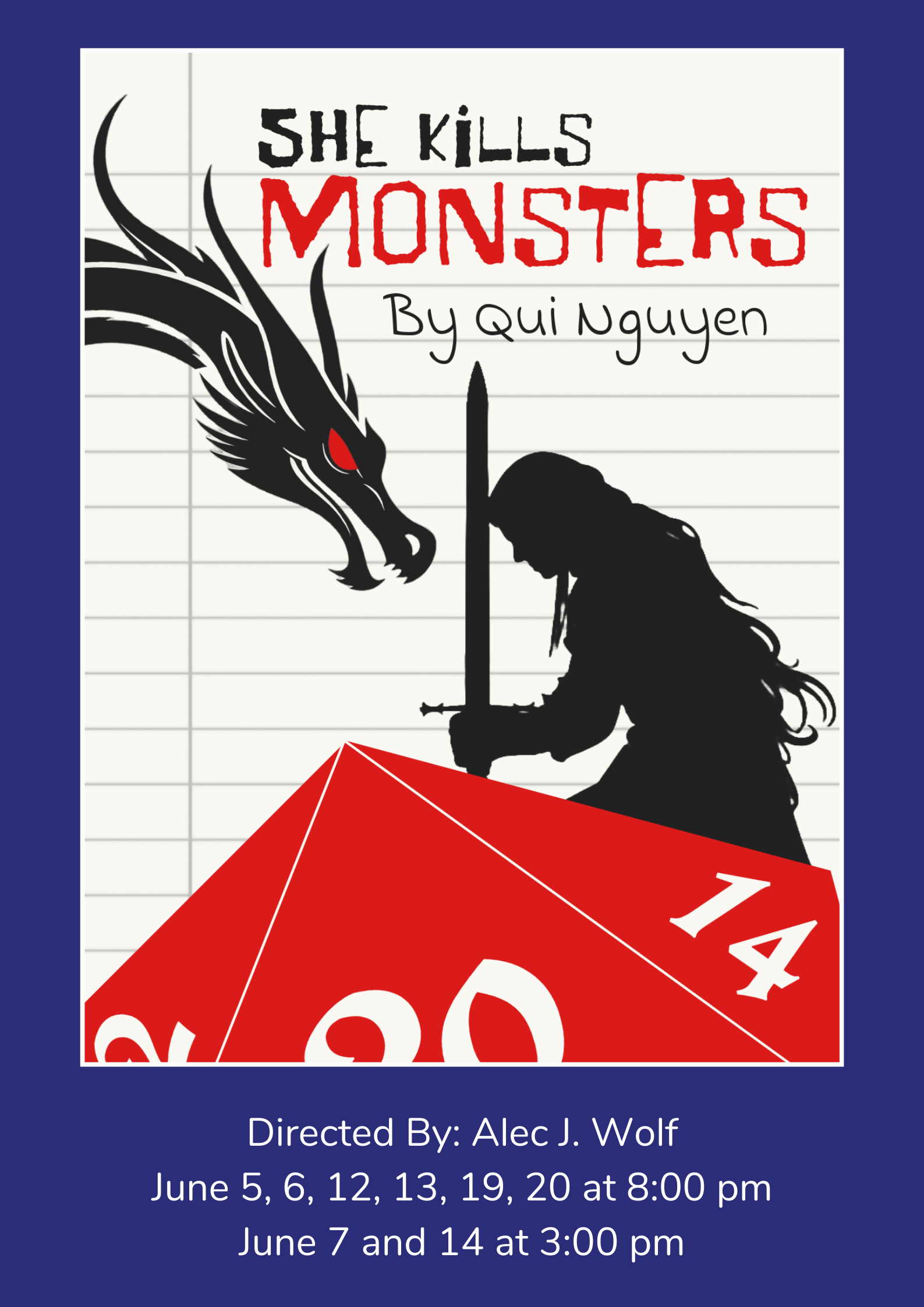 She kills monsters poster featuring a girl slaying a dragon