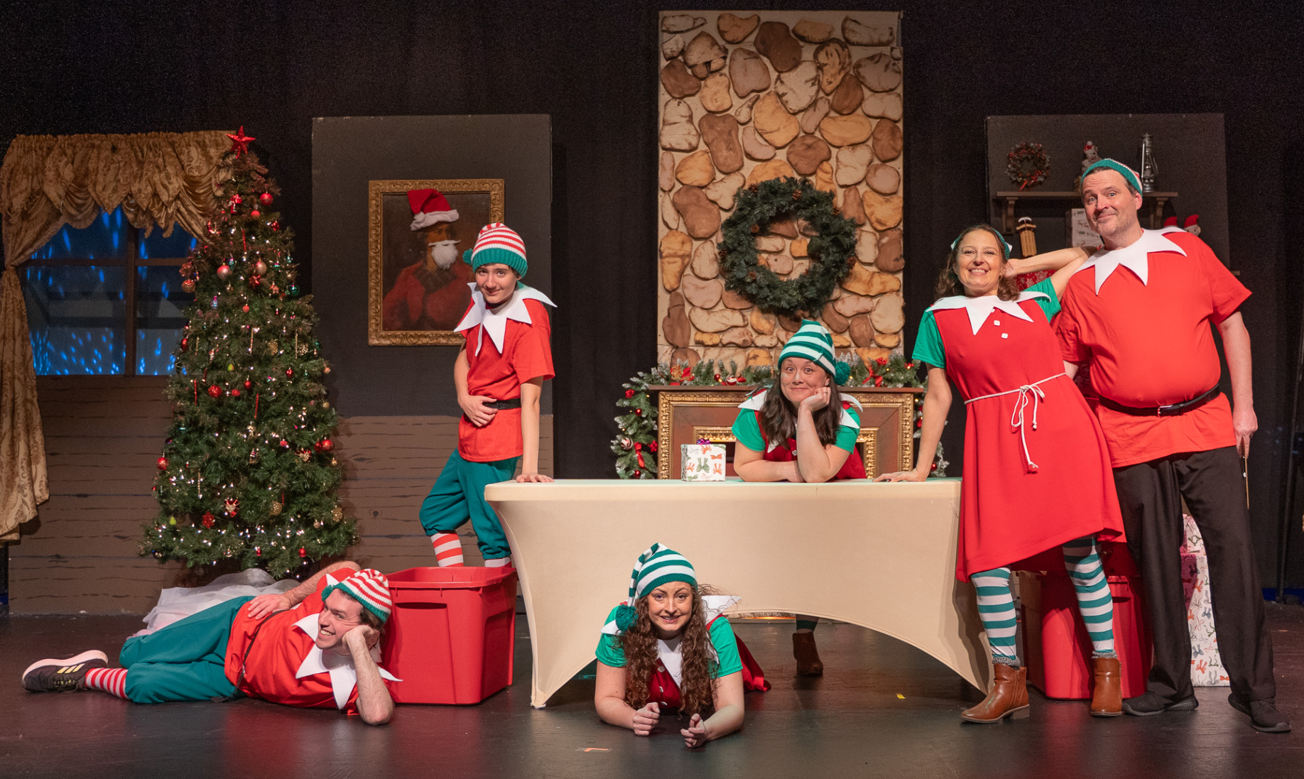 christmas elves around a table