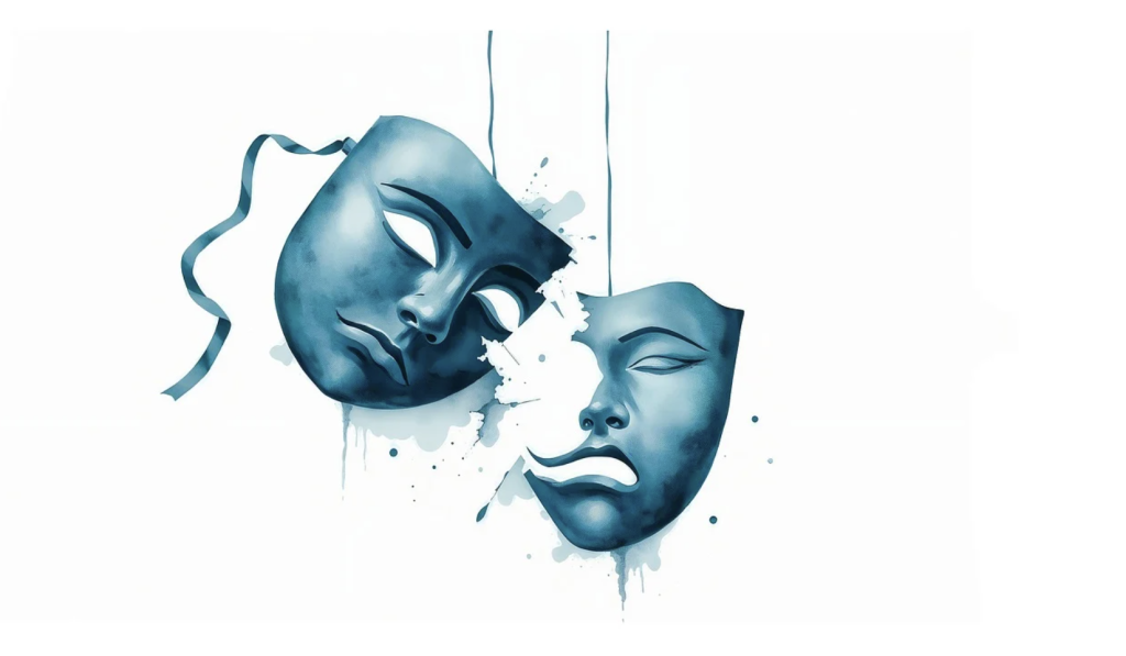 blue tragedy and comedy masks