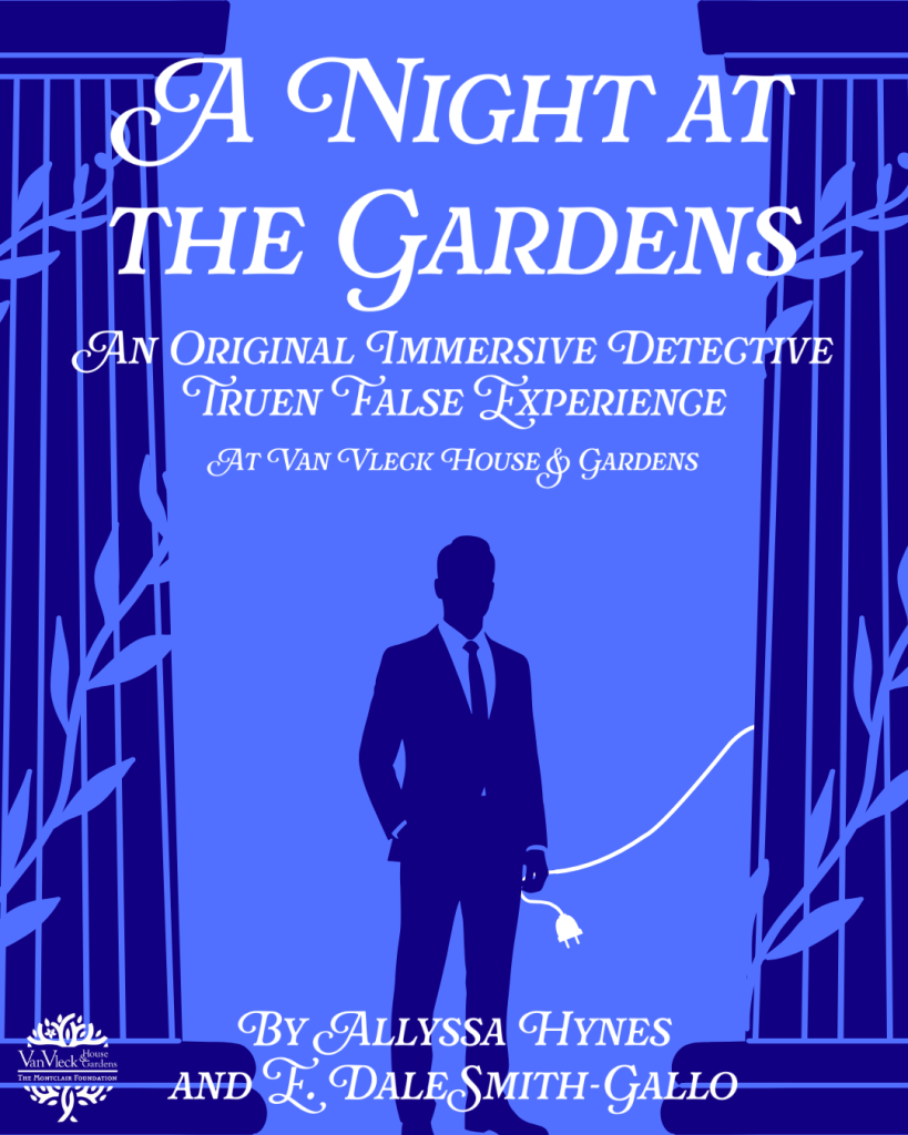 Murder in teh gardens a man holding an electrical cord mysteriously